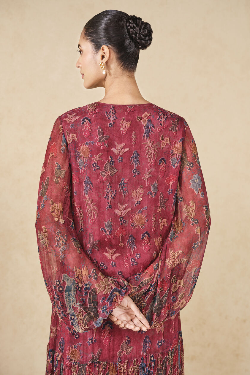 Rehma Printed Kaftan - Wine, Wine, image 5